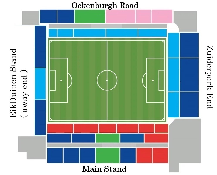 Plattegrond van Leyenburgh Park met vakken per tribune